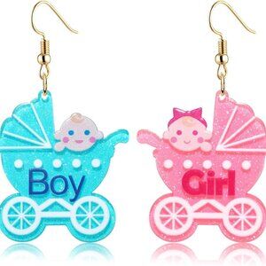 Cute Boy Girl Mismatched Baby Shower Earrings in Acrylic for Mom-to-Be Gender Re